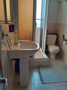 a bathroom with a sink and a toilet at Le Residence Blue Bay in Blue Bay