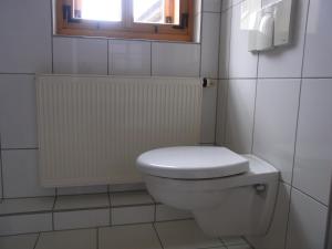 ein weißes WC im Bad mit Fenster in der Unterkunft Ferienhaus Rentsch in Rudolstadt