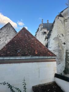 a roof of a building with a castle in the background at studio 4pers. centre de Loches in Loches