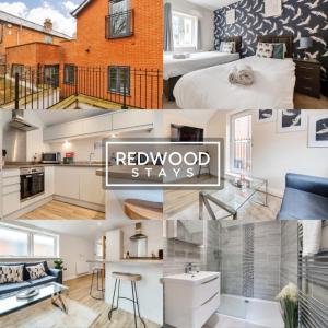 a collage of photos of a kitchen and a bedroom at Festival Place, Town Center Serviced Apartments, Perfect of Contractors & Families FREE Wifi & Netflix By REDWOOD STAYS in Basingstoke