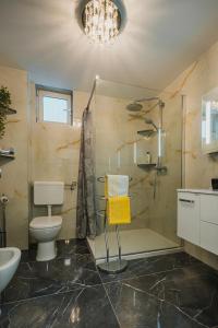 a bathroom with a shower and a toilet and a sink at BLUEMARINE in Umag