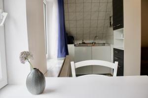 Kuchyň nebo kuchyňský kout v ubytování Strandvogtei Sellin FeWo 3 - sehr zentrales und geräumiges Apartment