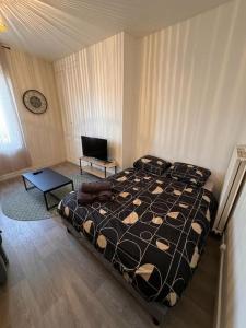 ein Schlafzimmer mit einem Bett und einem TV in der Unterkunft L'Eco Studio in Le Havre