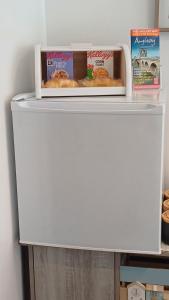 a white refrigerator with two boxes on top of it at The Beach House in Valley