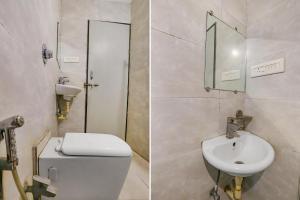 two pictures of a bathroom with a toilet and a sink at FabExpress Osca Inn in Nagpur