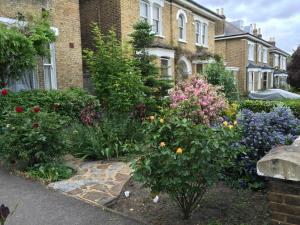 a garden in front of a house with flowers at St James's House in London