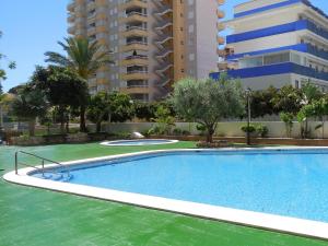a large swimming pool with trees and buildings at Apartamentos Bonaire 3000 in Oropesa del Mar