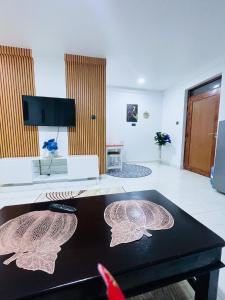 TV a/nebo společenská místnost v ubytování Classy two bedroom Airbnb with swimming pool