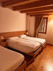 Un dormitorio con dos camas y una ventana. en Agriturismo Busa dei Sbrase, en San Cipriano