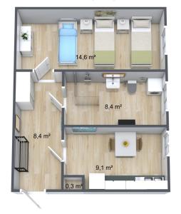 a plan of a floor plan of a house at Zollikof Aparts - Sauna & Studioapartments in Leipzig