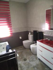 a bathroom with a white toilet and a sink at Rural Villa Garcia Molina Baza in Baza