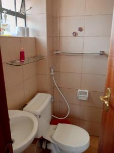 a bathroom with a toilet and a sink at Best suites Mvuli in Nairobi