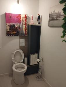 ein Bad mit einem WC und einem Bild an der Wand in der Unterkunft appartement discount sortie de Besancon LE MONTANA in Chevigney-sur-lʼOgnon