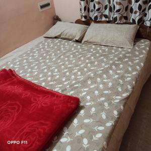 łóżko z czerwoną poduszką na górze w obiekcie S H coorg homestay w mieście Madikeri