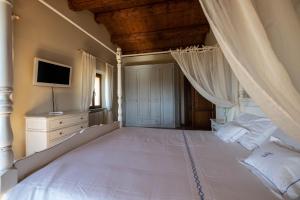 a bedroom with a large white bed with curtains at B&B La Casa del Gallese in Sorbolongo