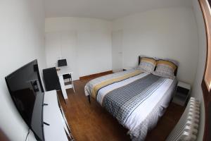 a bedroom with a bed and a tv in it at LE VILLAGE DU PARC in Aigre