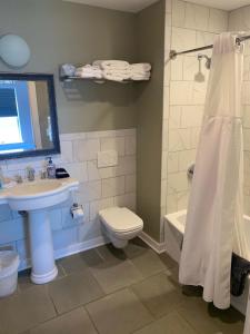 a bathroom with a sink and a toilet and a shower at Northport Inn Boutique Hotel R204 in Northport
