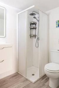 a bathroom with a shower and a toilet at Apartamento La Listada Bajo in La Listada +14 photos