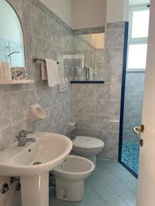 a bathroom with a sink and a toilet at Hotel Blue Ribbon in Rimini