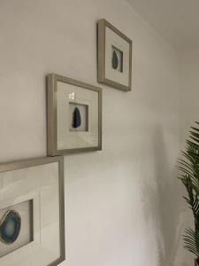 two framed pictures on a white wall with a plant at Inviting 1-Bed Apartment in London in London