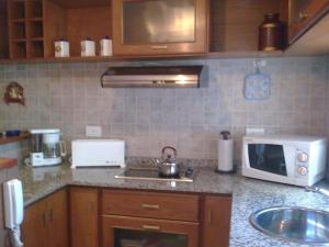 a kitchen counter with a sink and a microwave at Departamento Los Pinos in Salta