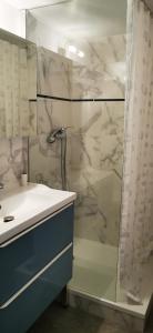 La salle de bains est pourvue d'une douche et d'un lavabo. dans l'établissement Au Saint Timothée près Caves Champagne, à Reims