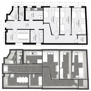 two floor plans of a building with at renovierte & voll möblierte Wohnung für 7 Personen in Minden