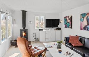 a living room with a couch and a fireplace at Stunning Home In Stubbekbing With Kitchen in Stubbekøbing