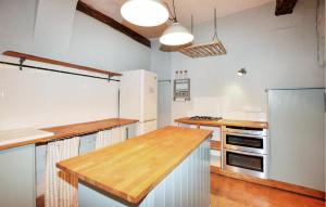 cocina con encimera de madera y nevera en Nice Home In Chalabre With Wifi, en Chalabre