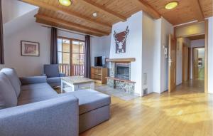 a living room with a couch and a fireplace at Lovely Apartment In Pohorje With Indoor Swimming Pool in Hočko Pohorje