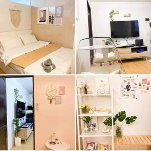a collage of four pictures of a room at Korean Themed Condo Staycation in Marilao, Bulacan in Marilao