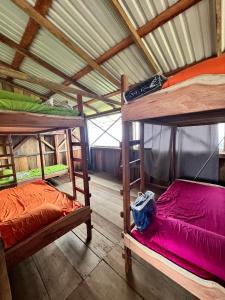 a room with two bunk beds in a cabin at Finca Del Cielo in El Castillo de la Fortuna