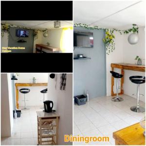two pictures of a kitchen and a living room at stay vacation home curaçao in Willemstad