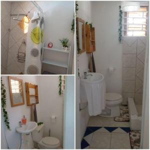 two pictures of a bathroom with a toilet and a sink at stay vacation home curaçao in Willemstad