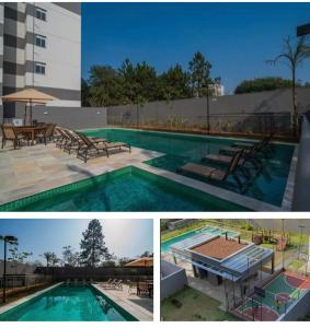 a collage of three pictures of a swimming pool at Vivaz transamerica in Sao Paulo