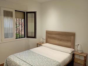 een slaapkamer met een bed en een raam bij Alojamientos Ribera del Tajo in Talavera de la Reina