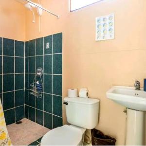 łazienka z toaletą i umywalką w obiekcie Habitación Privada - Apartamentos Morpho CR w mieście Quepos