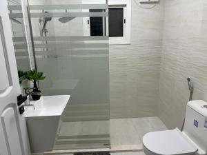 Almansour Laxury Apartement في المدينة المنورة: حمام مع مرحاض ومغسلة