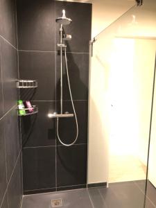 亞貝克的住宿－Maison XV，带淋浴的浴室(带黑色墙壁)