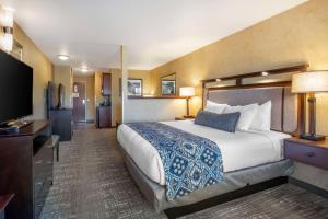 a hotel room with a bed and a flat screen tv at Best Western Plus Ponderay Mountain Lodge Sandpoint in Ponderay