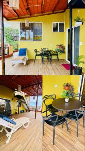 a collage of photos of a house with a table and chairs at Departamento Raya in Puerto Ayora