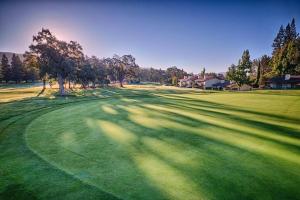 a green golf course with trees and a golf ball at Couple's Retreat in Napa Valley Near Wineries in Napa