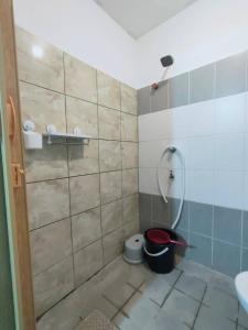 uma casa de banho com um chuveiro e um WC. em D'Aqiela Gayang Homestay em Tuaran