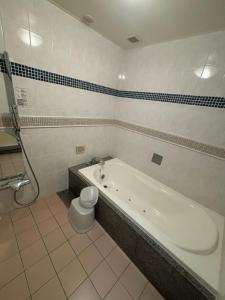 a bathroom with a tub and a toilet at Hotel Torni ホテル トルニ in Toyama +17 photos