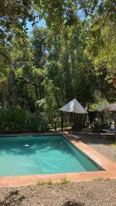una piscina con sombrilla y sombrilla en Bosque Mágico Oasis La Campana Hijuelas, en Ocoa