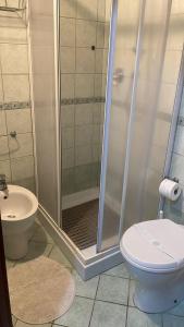 W łazience znajduje się prysznic, toaleta i umywalka. w obiekcie Casa Borghellina w mieście Montaione