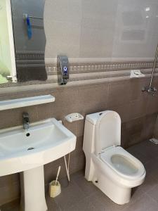 FIG SHADES مزرعة ظلال التين في طيوي: حمام به مرحاض أبيض ومغسلة