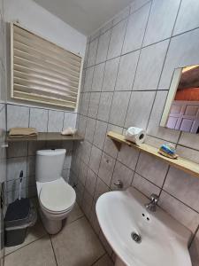 uma casa de banho com um WC e um lavatório em La Bamba em Willemstad