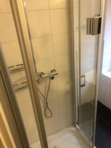 La salle de bains est pourvue d'une douche avec une porte en verre. dans l'établissement Zurich 2 Bedrooms Apartment, à Zurich
