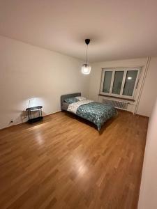 - une chambre avec un lit et du parquet dans l'établissement Zurich 2 Bedrooms Apartment, à Zurich